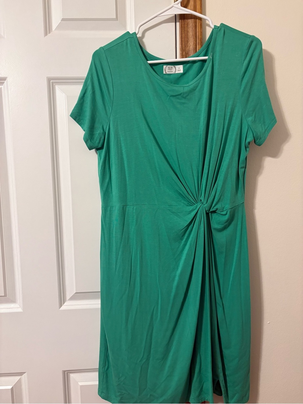 Green Knot-Detail Short Sleeve Midi Dress